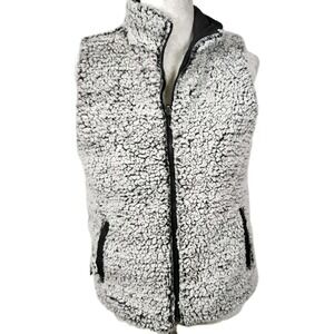 Thread & Supply Reversible Sherpa Quilted Vest‎ Black Gray Zip Pockets Women's S